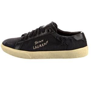 Saint Laurent – Signature Logo Distressed Canvas Sneakers (Black) – 38